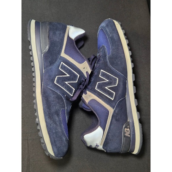 Vintage New Balance 574 Navy Blue Silver Suede Mesh Sneakers M574NS Mens 13D
